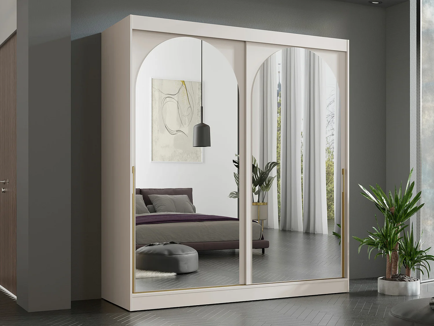 Armoire Toledo 133, Cachemire|Doré, 216x200x65cm, Portes d'armoire: Coulissantes