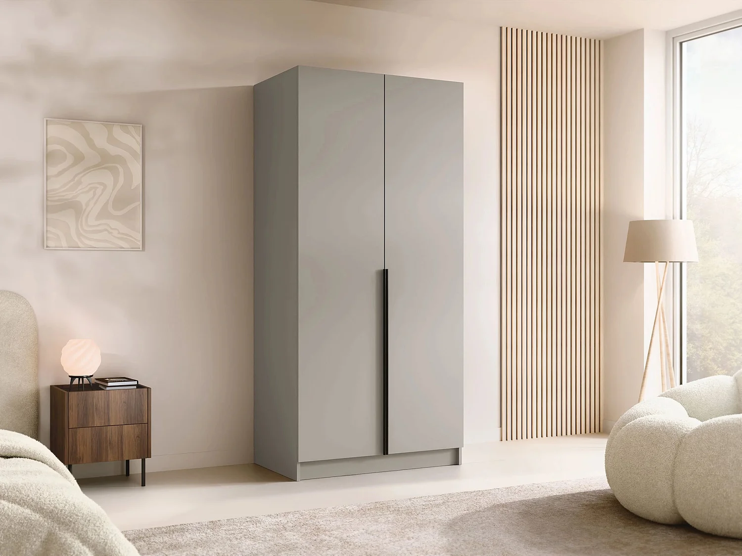 Armoire Closico 195, Noir|Cachemire, 215x100x58cm, Portes d'armoire: Avec des charnières