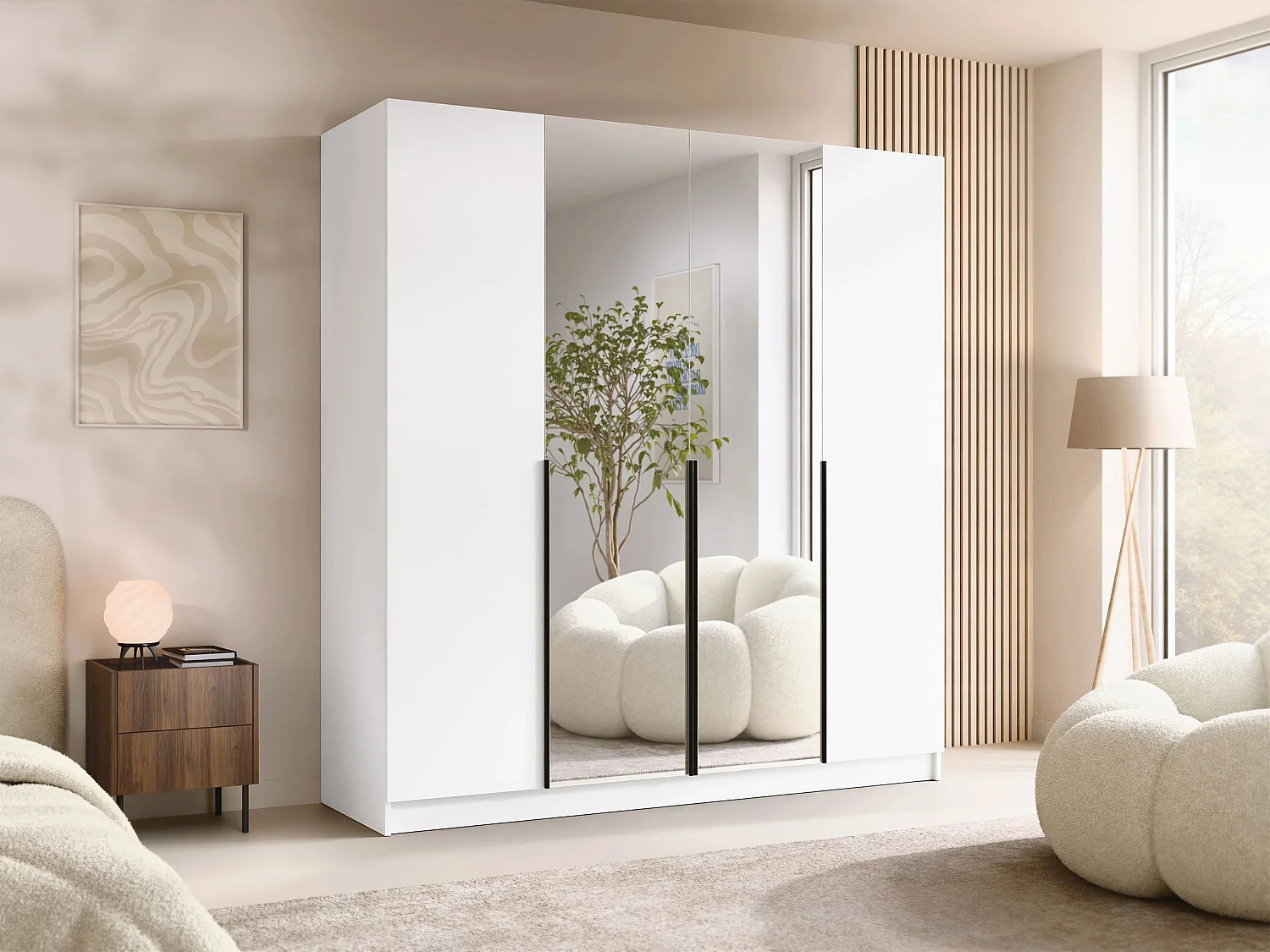 Armoire Closico Navor II, Blanc|Noir, 215x200x58cm, Portes d'armoire: Avec des charnières