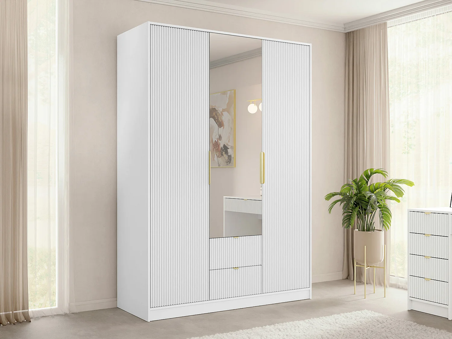 Armoire Comfivo Larmire 114, Blanc|Doré, 216x151x60cm