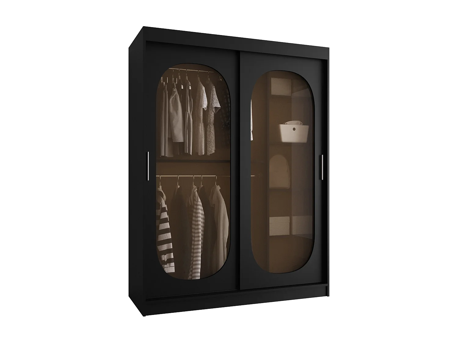 Armoire Hartford 519, Noir, 200x150x62cm, Portes d'armoire: Coulissantes