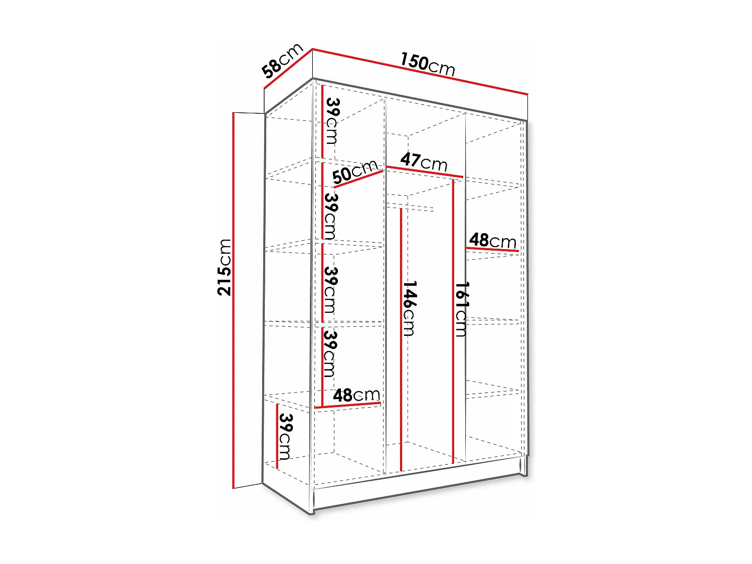Armoire Closico 197, Noir|Clair bois, 215x150x58cm, Portes d'armoire: Avec des charnières