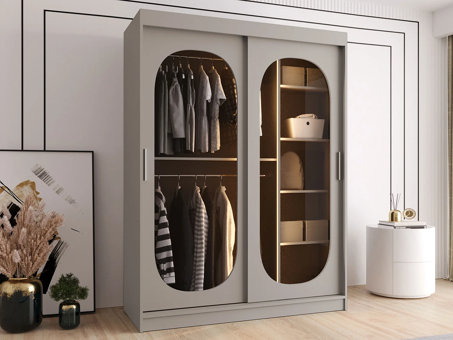 Armoire Hartford 519, Cachemire, 200x150x62cm, Portes d'armoire: Coulissantes