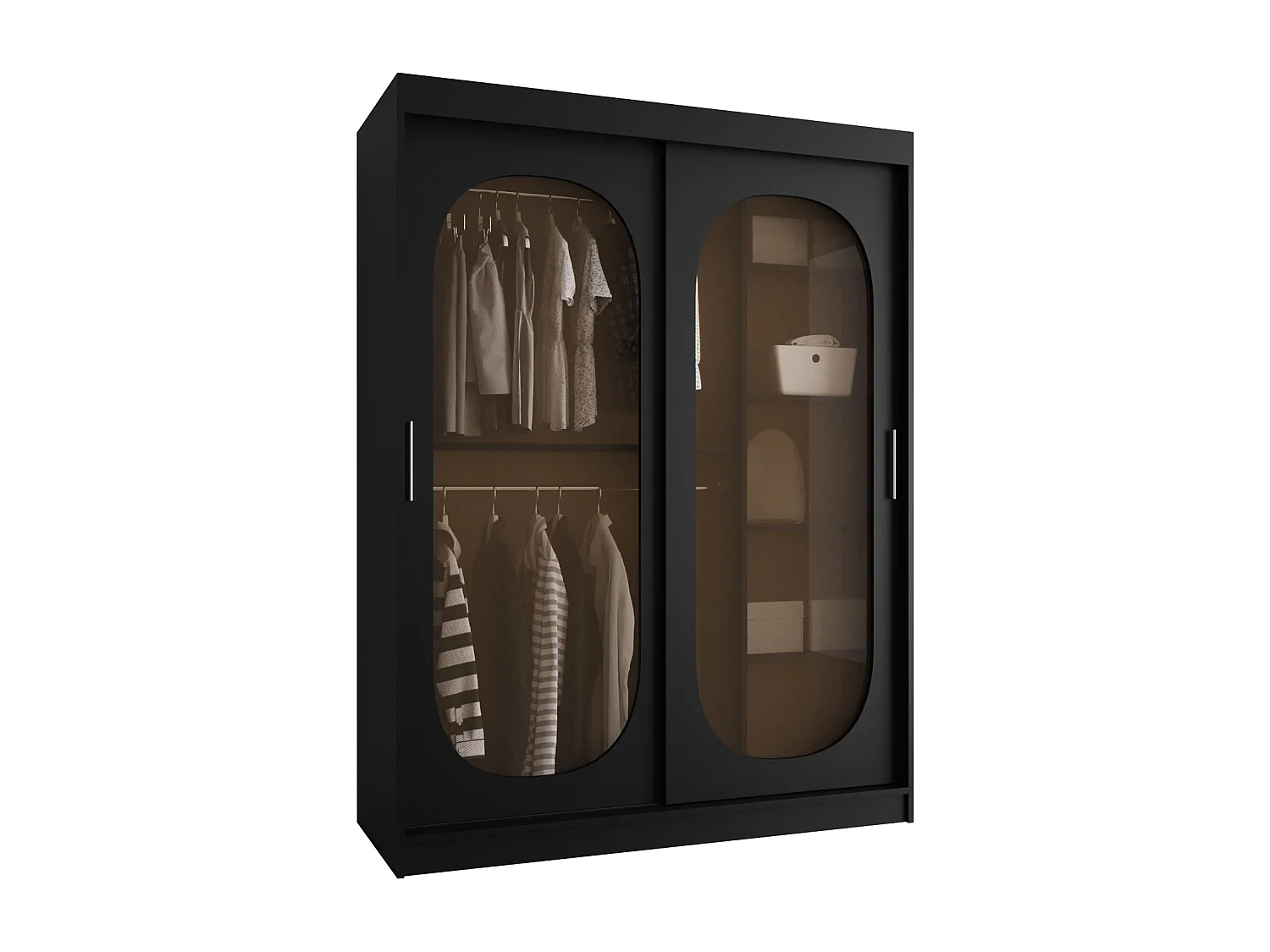 Armoire Hartford 519, Noir, 200x150x62cm, Portes d'armoire: Coulissantes