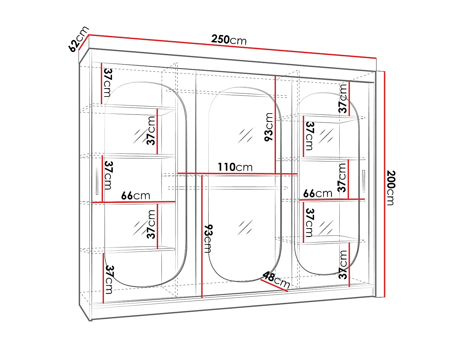 Armoire Hartford 522, Cachemire, 200x250x62cm, Portes d'armoire: Coulissantes