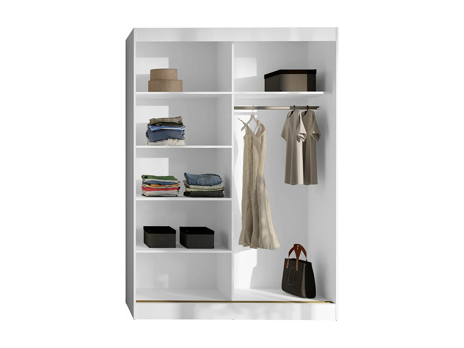 Armoire Toledo 131, Noir|Blanc, 216x150x65cm, Portes d'armoire: Coulissantes