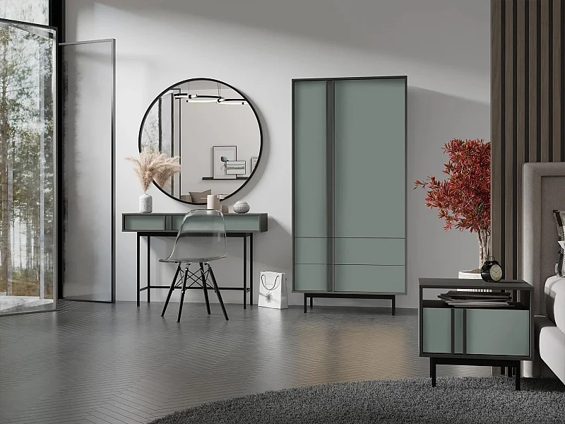 Armoire Levali 100, Vert poussiéreux|Anthracite, 195x93x60cm