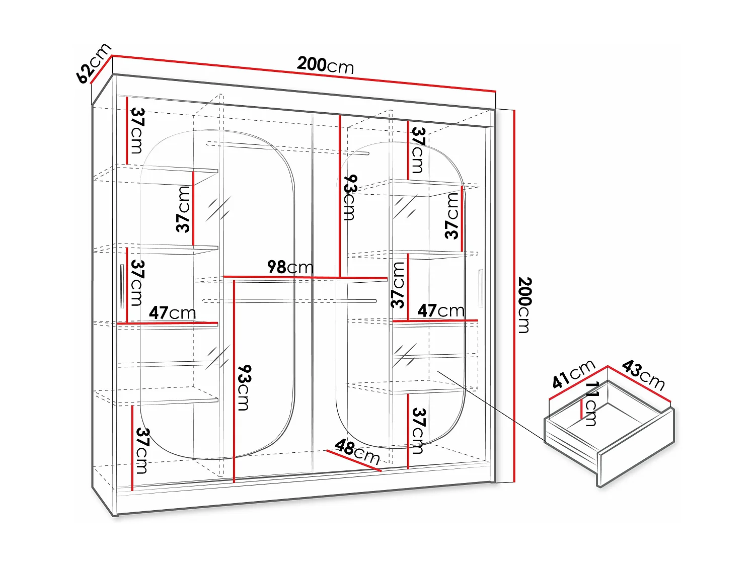 Armoire Hartford 521, Cachemire, 200x200x62cm, Portes d'armoire: Coulissantes