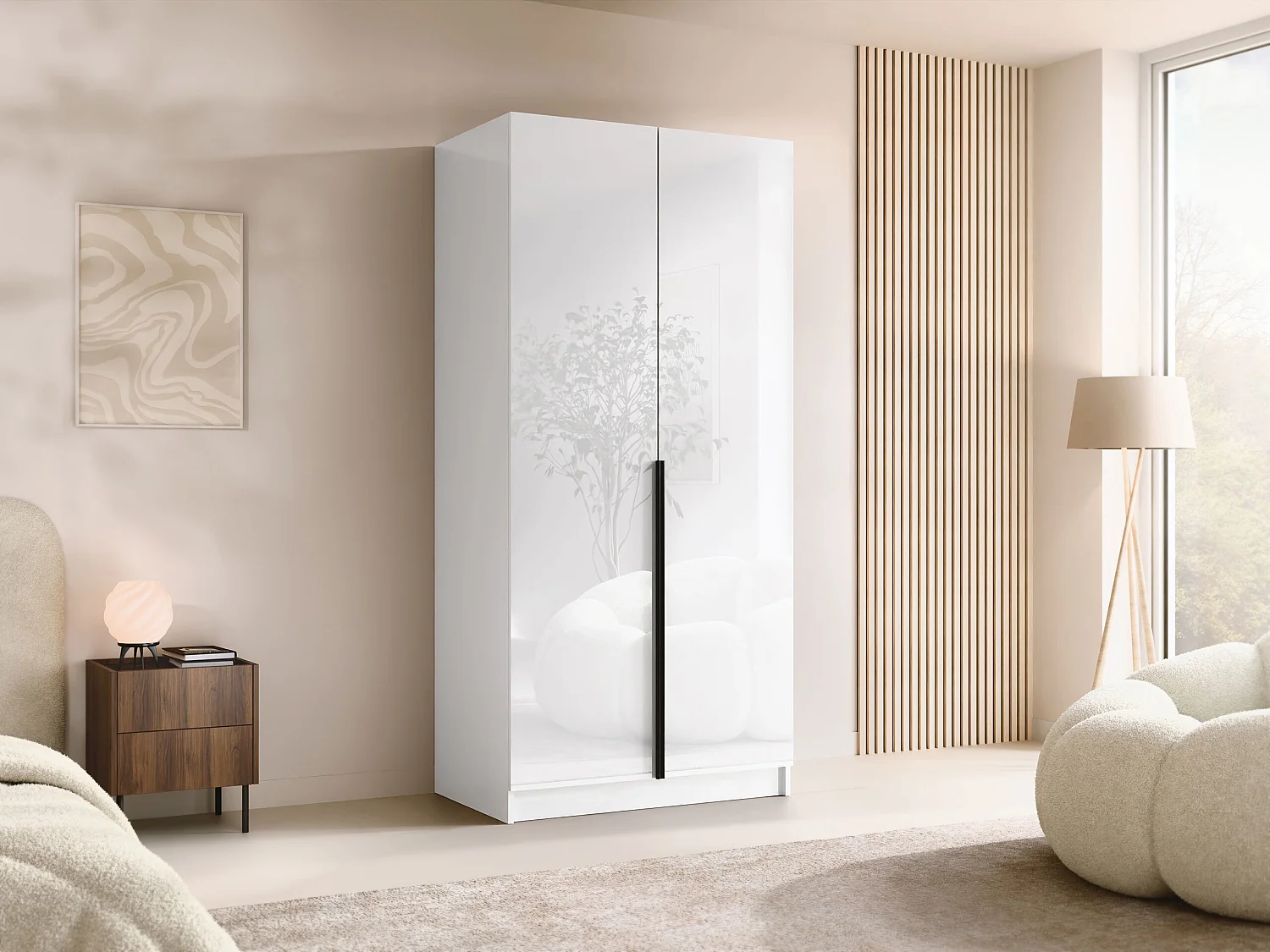 Armario Closico Staton I, Negro|Blanco|Blanco brillante, 215x100x58cm