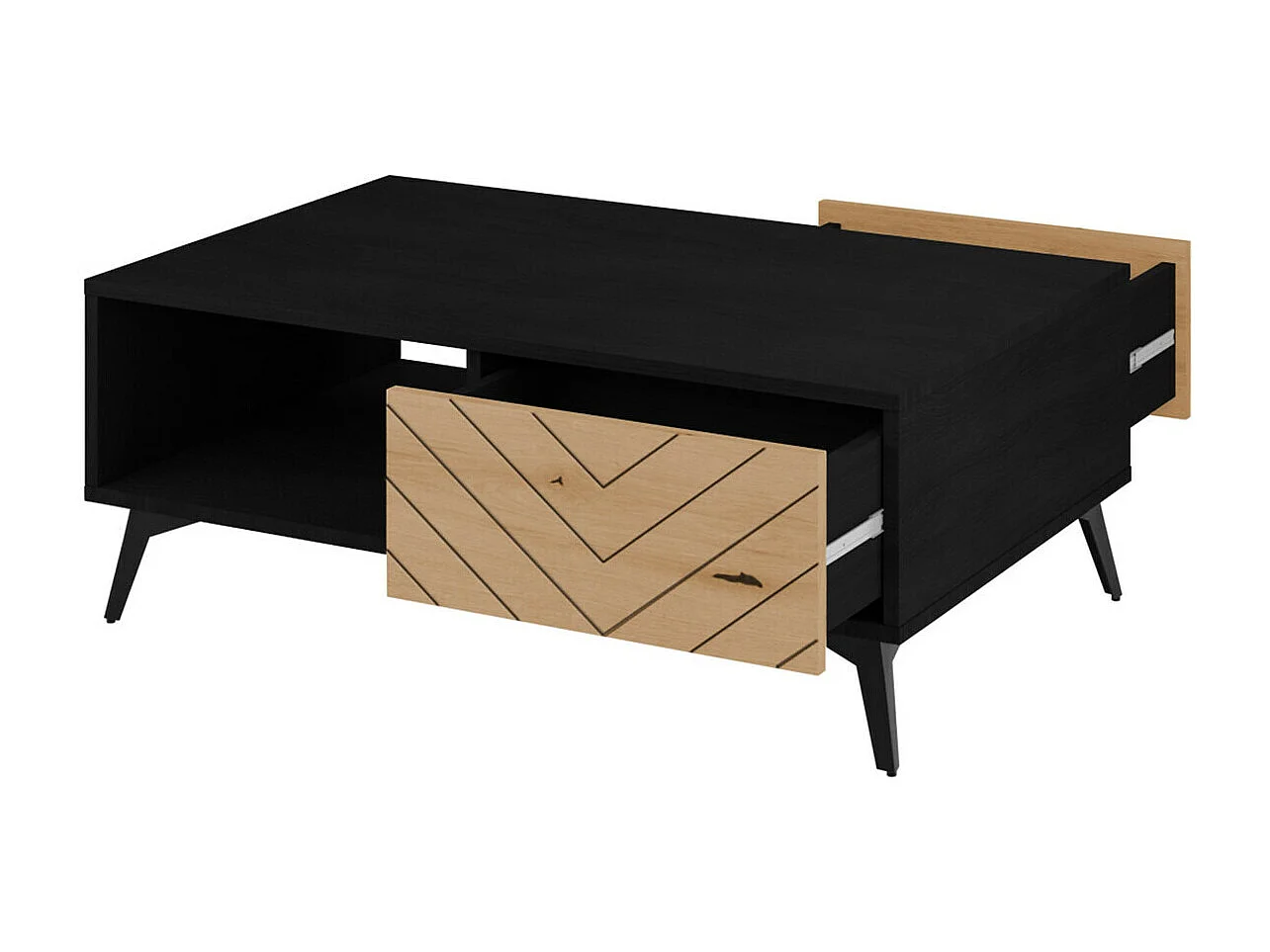 Table basse Alelmo 100, Noir|Chêne clair, 40x68x104cm, Stratifié, Angulaire