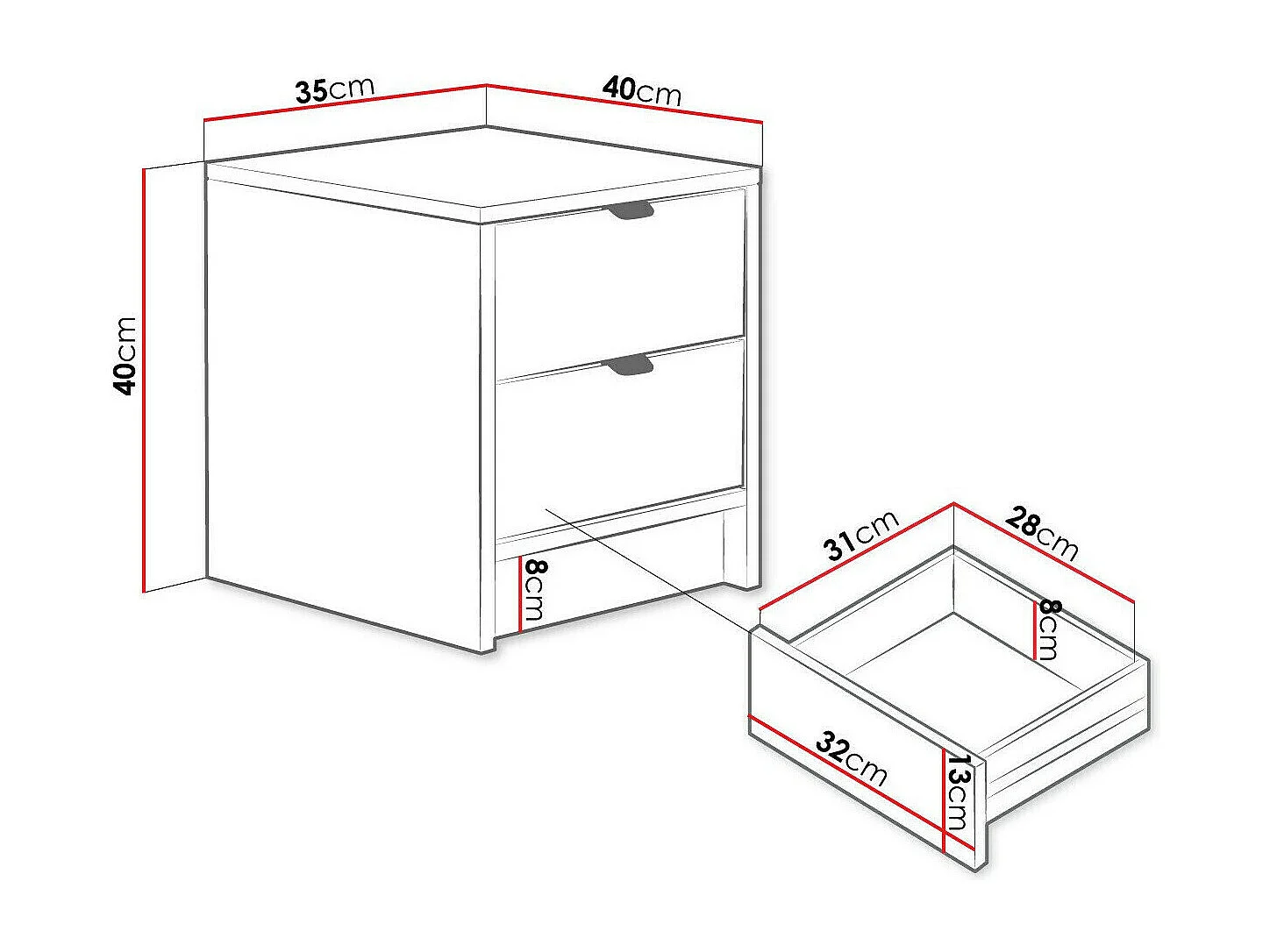 Table de chevet Comfivo Larmire 106, Noir, 40x35x40cm, MDF|Stratifié