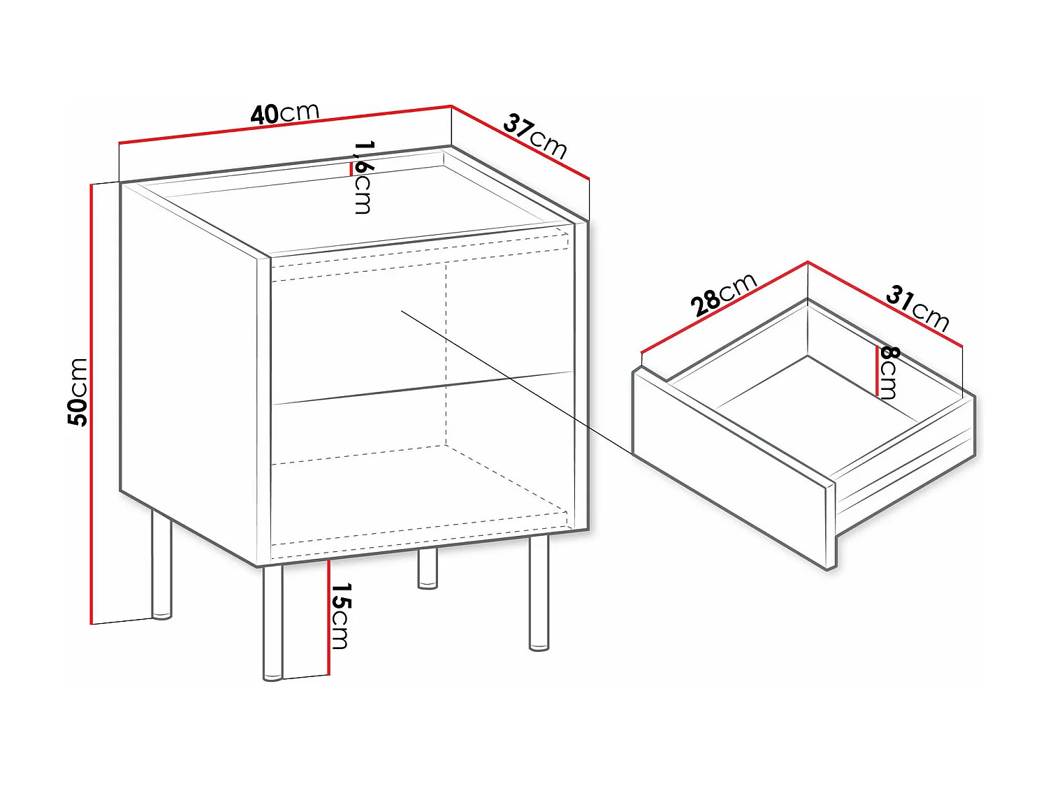 Table de chevet Comfivo Belviro 106, Marbre noir|Noyer, 50x40x37cm, Stratifié