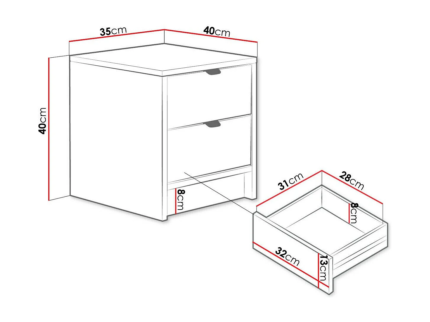 Table de chevet Comfivo Larmire 106, Blanc, 40x35x40cm, MDF|Stratifié
