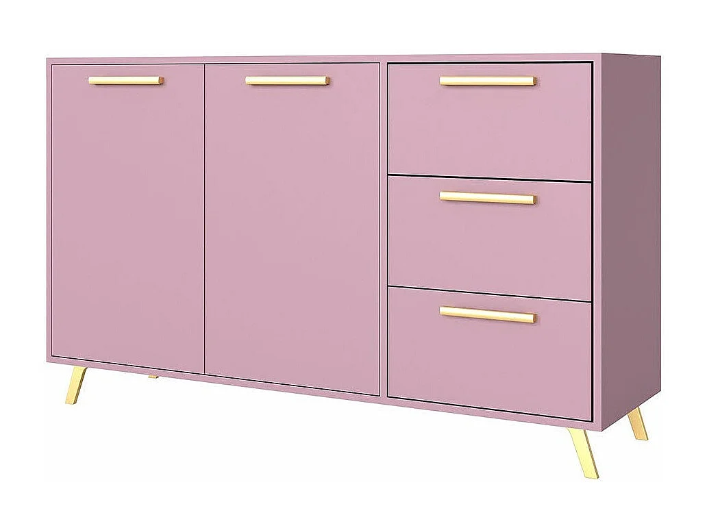 Commode Rosa, Doré|Pourpre, Tiroirs et portes, Nombre de tiroirs: 3, 86x139x41cm