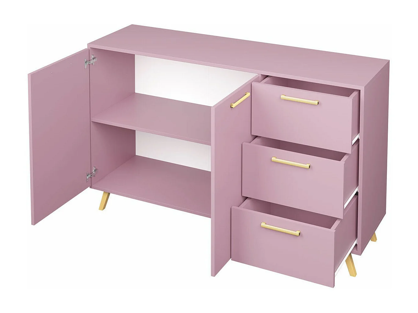 Commode Rosa, Doré|Pourpre, Tiroirs et portes, Nombre de tiroirs: 3, 86x139x41cm