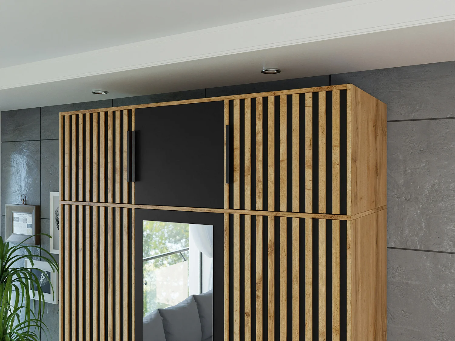 Buffet Enolevo 105, Noir|Chêne wotan, 45x150x58cm, Stratifié