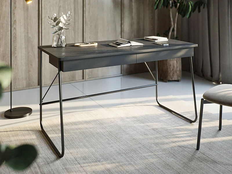 Bureau Fresno 161, Avec tiroirs, 77x135x67cm, Noir