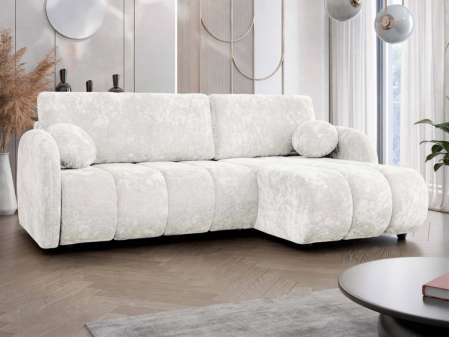 Canapé d'angle 3 places en tissu blanc COLUMBUS 233x160x88 cm