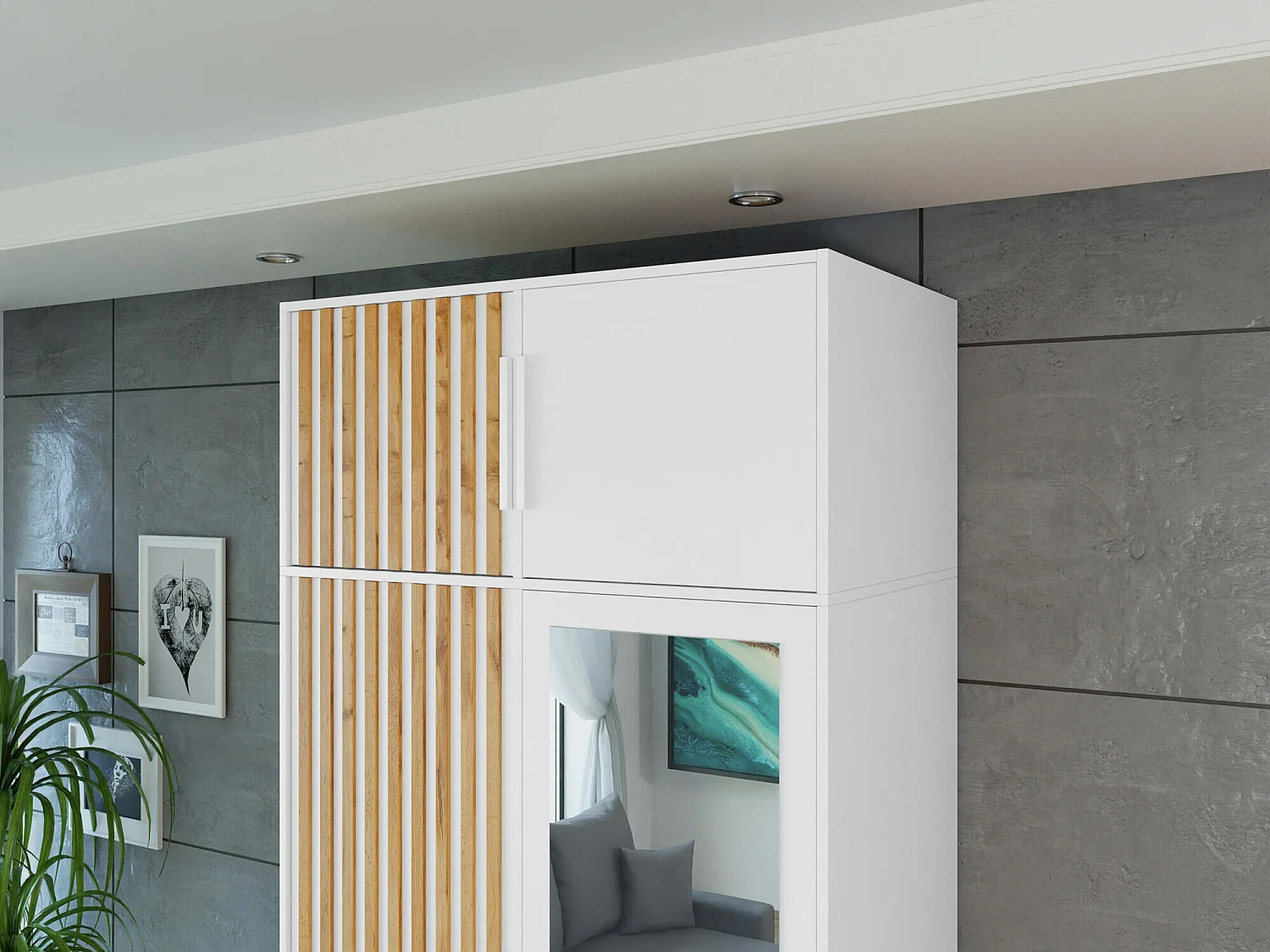 Buffet Enolevo 103, Chêne wotan|Blanc, 45x100x58cm, Stratifié