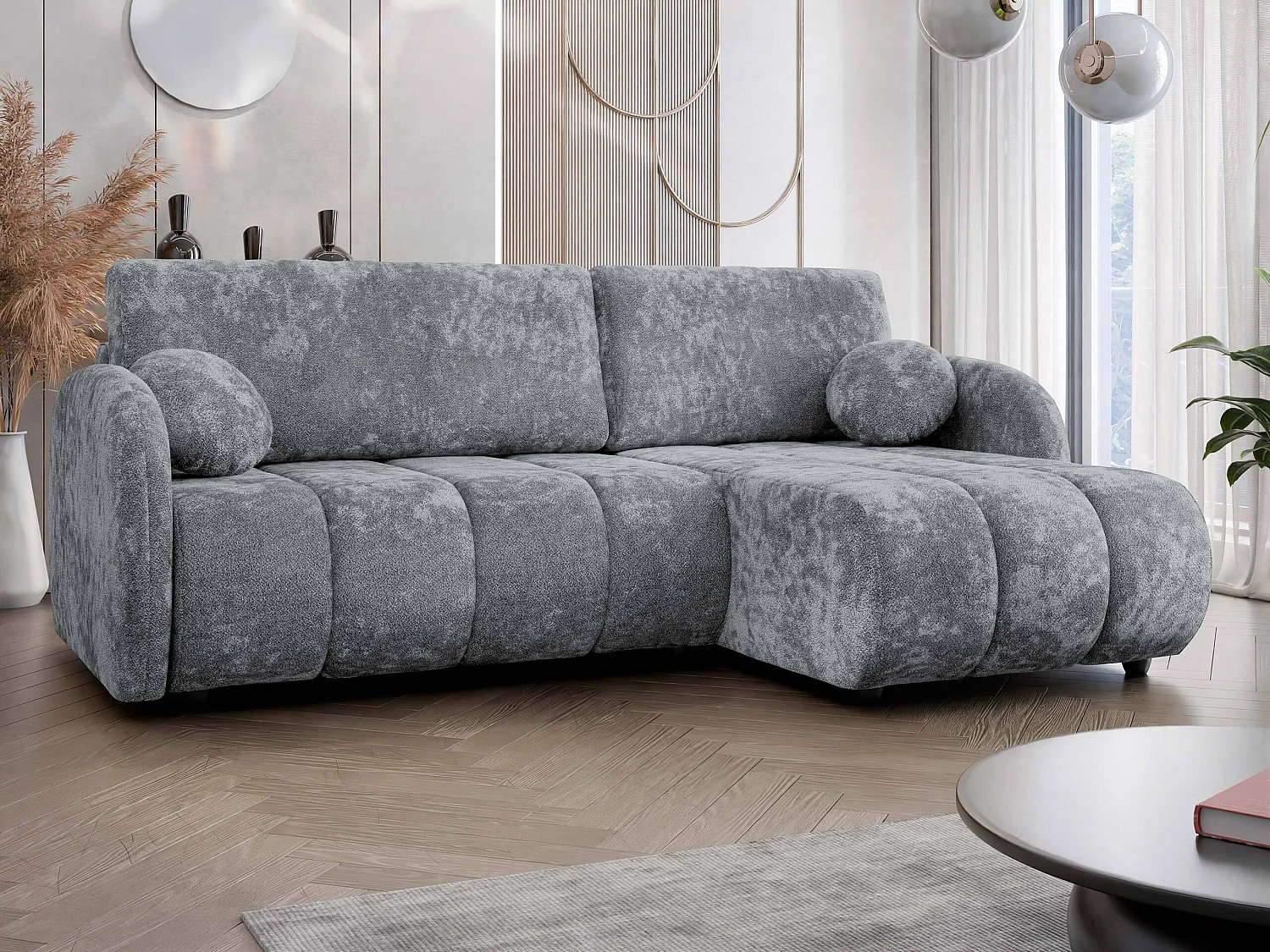 Sofá rinconero Columbus 247, Gris oscuro, Función de descanso