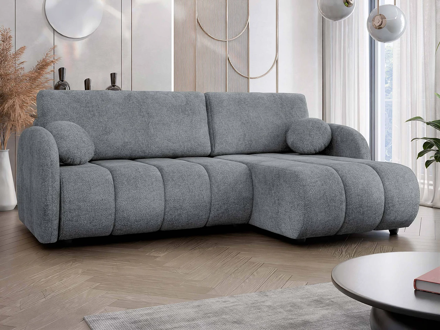 Sofá rinconero Columbus 247, Gris oscuro, Función de descanso