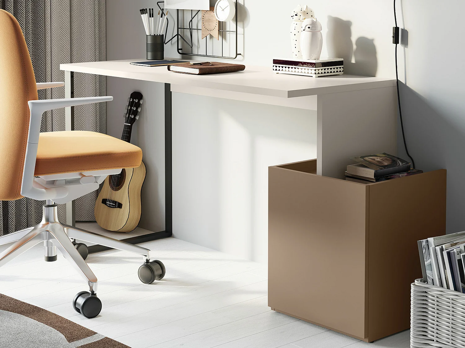 Bureau Delruvi 109, Avec des portes, 77x125x55cm, Truffe|Noir|Cachemire