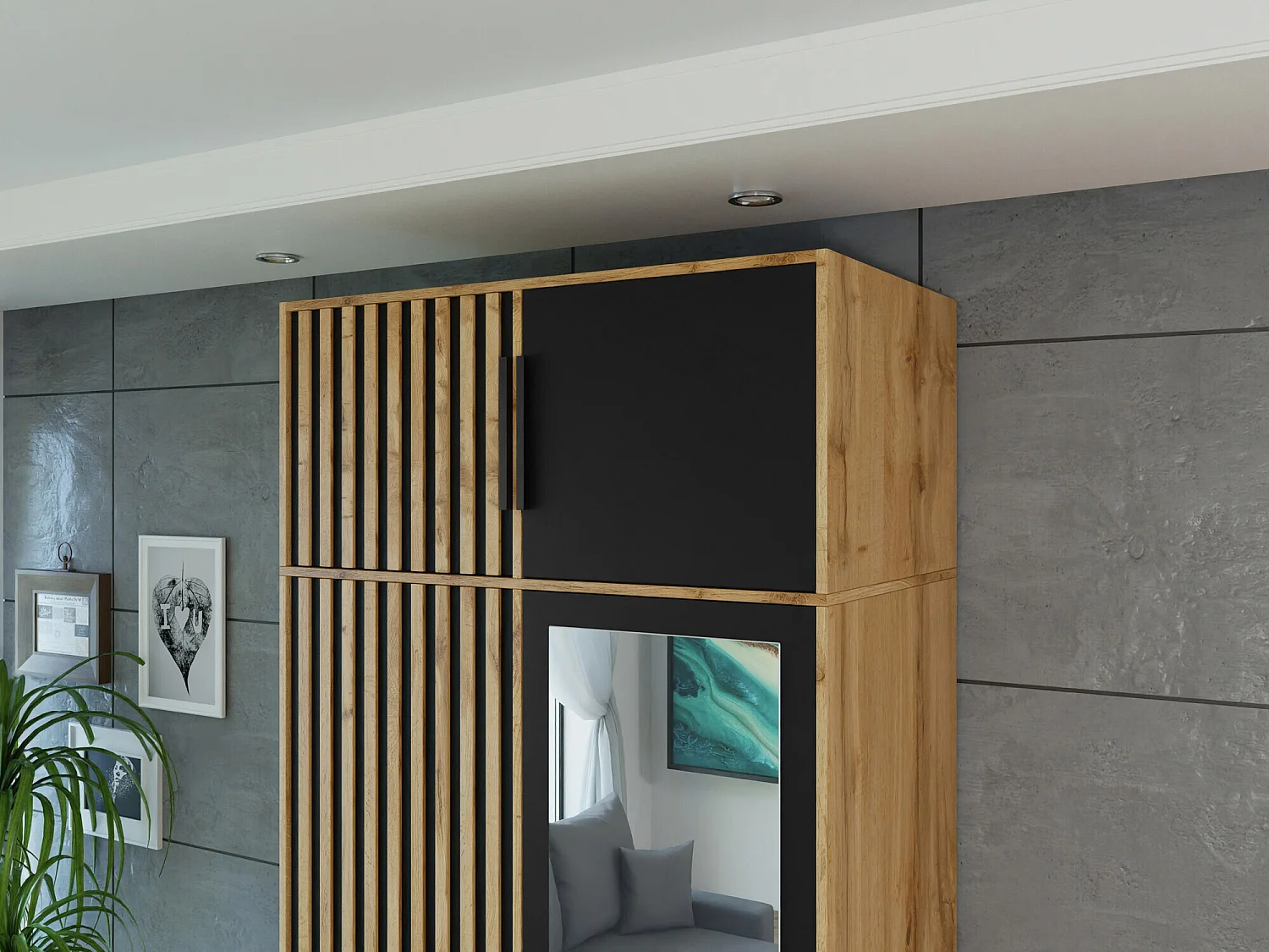 Buffet Enolevo 103, Chêne wotan|Noir, 45x100x58cm, Stratifié