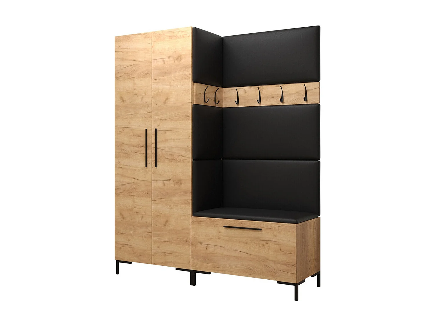 Meuble d'entrée Tivsoa 100, 196x158x44cm, Craft chêne, Stratifié|Faux cuir