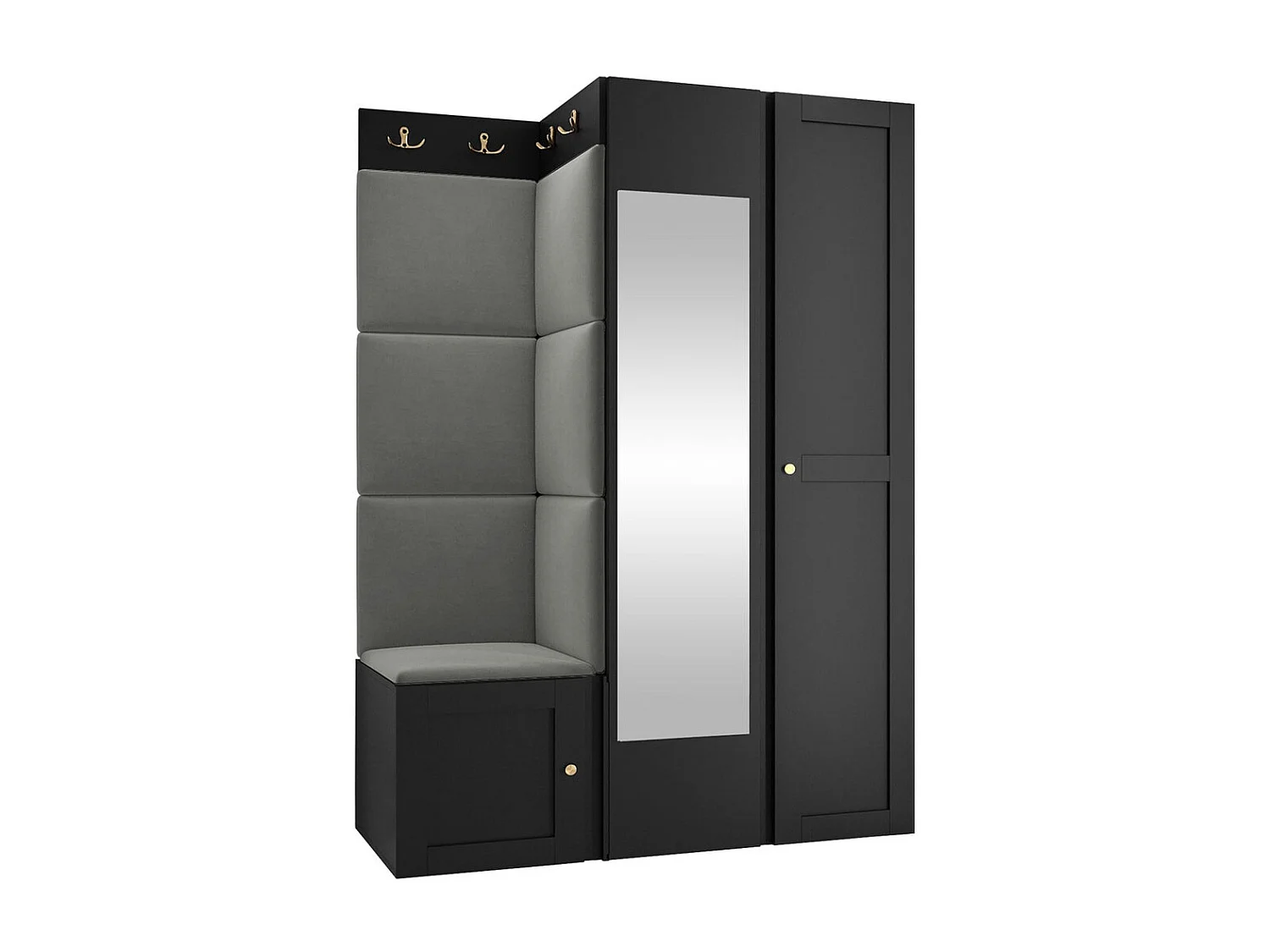 Meuble d'entrée Hartford 380, 186x116x46cm, Disponible, Noir|Gris, Stratifié|Tissu|MDF