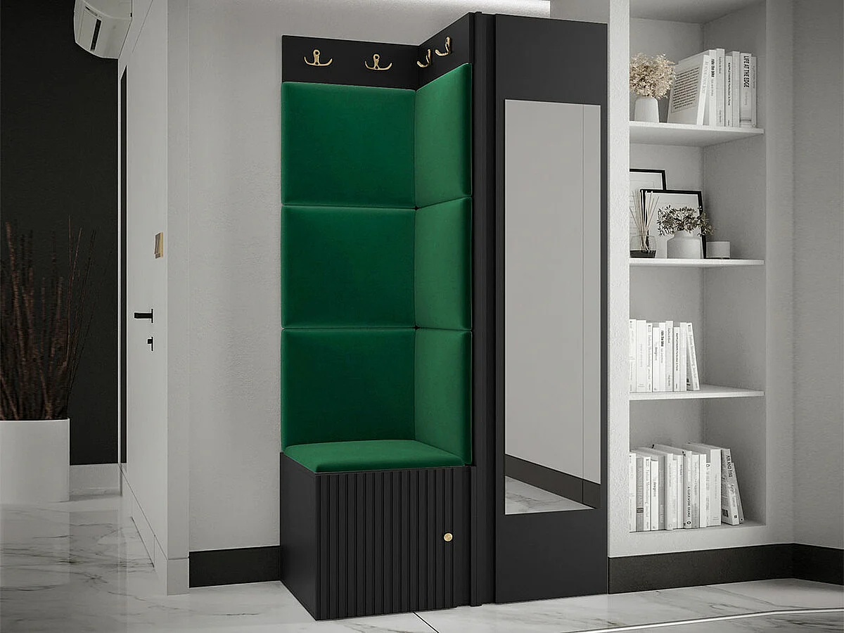 Meuble d'entrée Hartford 391, 186x82x46cm, Disponible, Vert|Noir, MDF|Stratifié|Tissu