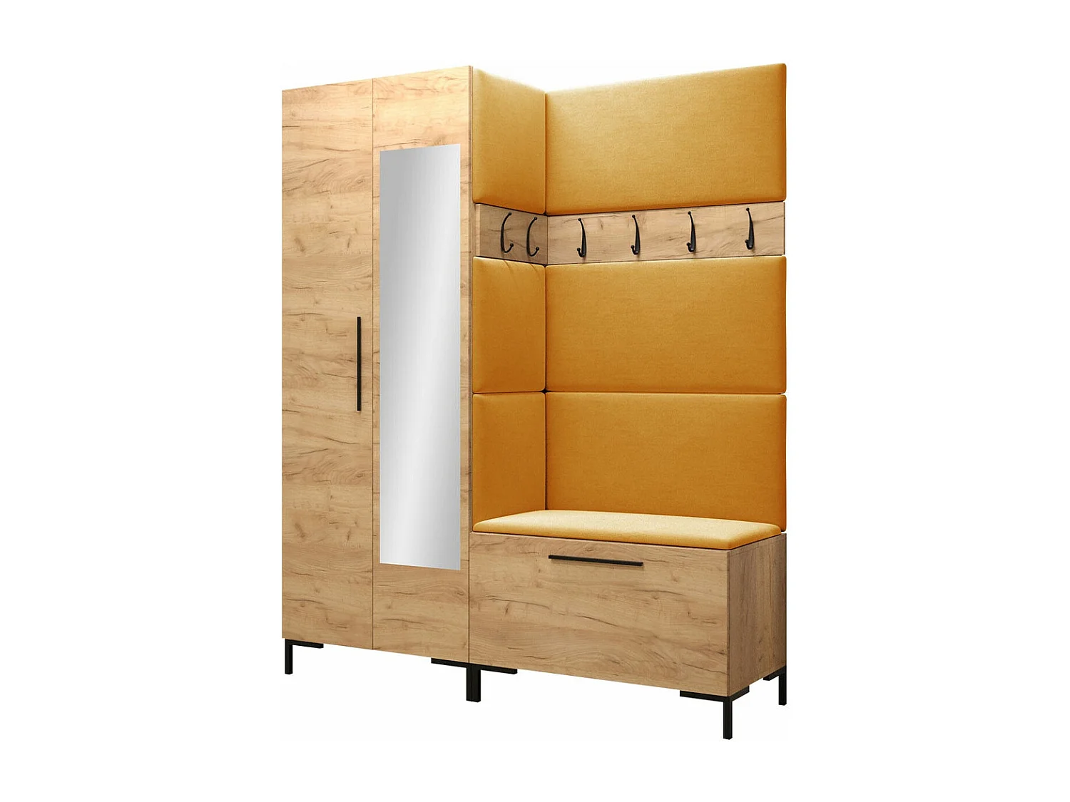 Meuble d'entrée Tivsoa 107, 196x158x46cm, Disponible, Craft chêne, Tissu|Stratifié