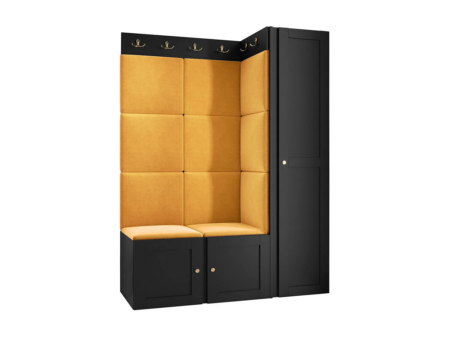 Meuble d'entrée Hartford 377, 186x124x46cm, Jaune|Noir, MDF|Stratifié|Tissu