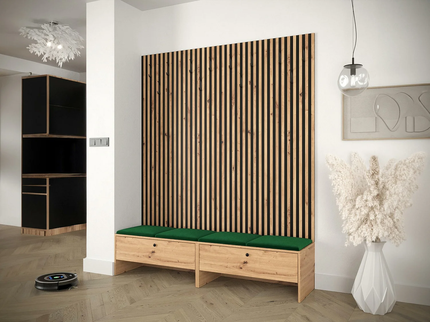 Meuble d'entrée Hartford 485, 206x170x44cm, Tissu|Stratifié, À poser