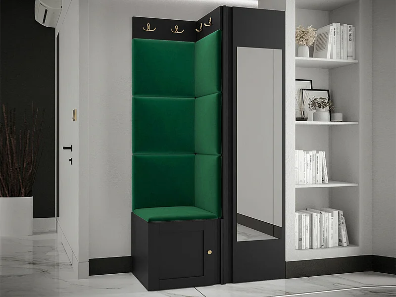 Meuble d'entrée Hartford 382, 186x82x46cm, Disponible, Vert|Noir, MDF|Stratifié|Tissu