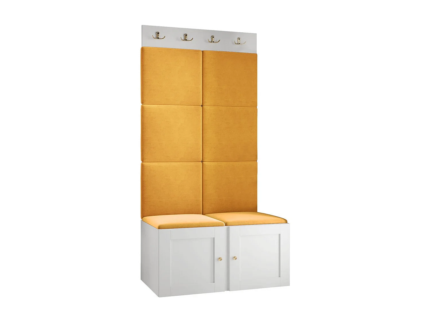Meuble d'entrée Hartford 375, 186x84x46cm, Blanc|Jaune, Stratifié|Tissu|MDF