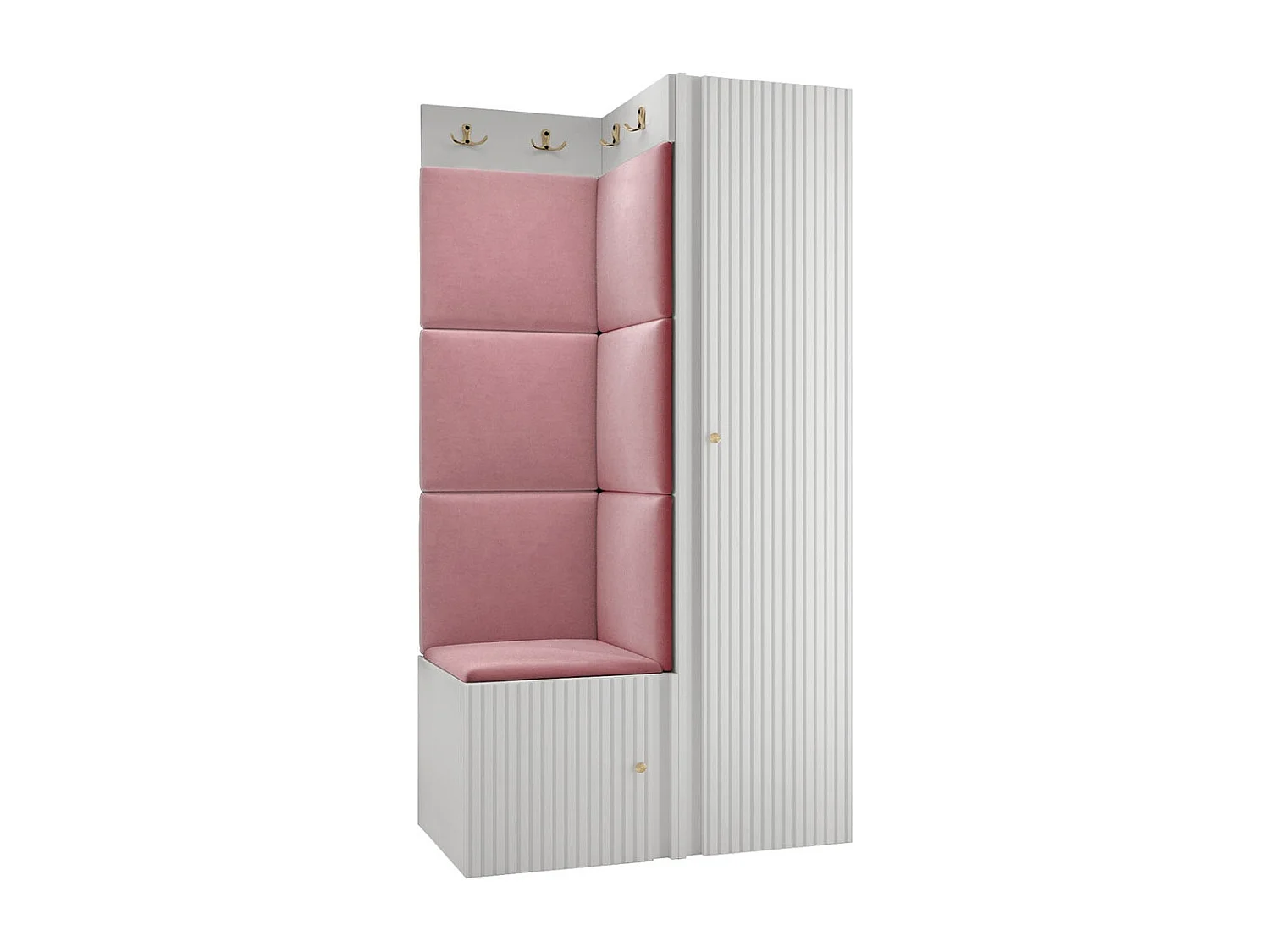 Meuble d'entrée Hartford 390, 186x82x46cm, Rose|Blanc, Tissu|MDF|Stratifié
