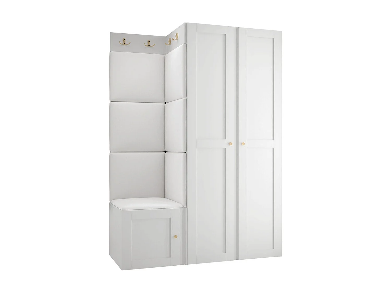 Meuble d'entrée Hartford 379, 186x116x46cm, Blanc, Stratifié|Faux cuir|MDF