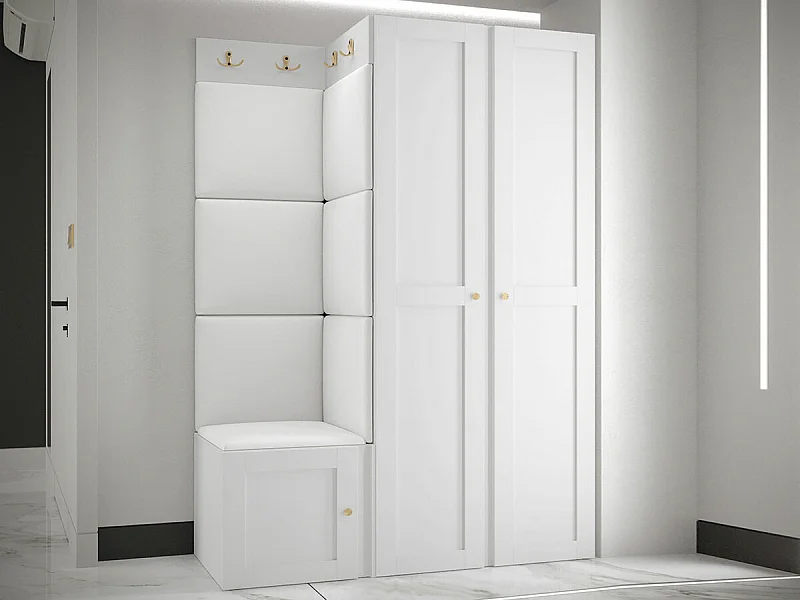 Meuble d'entrée Hartford 379, 186x116x46cm, Blanc, Faux cuir|MDF|Stratifié