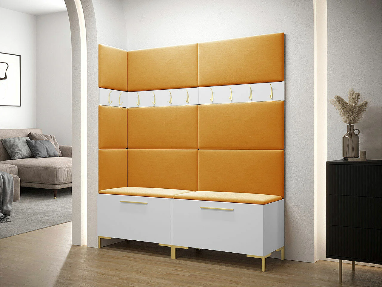 Meuble d'entrée Tivsoa 104, 196x168x46cm, Blanc, Tissu|Stratifié, Murale|À poser