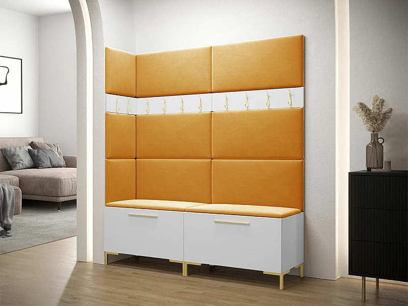 Meuble d'entrée Tivsoa 104, 196x168x46cm, Blanc, Tissu|Stratifié, Murale|À poser