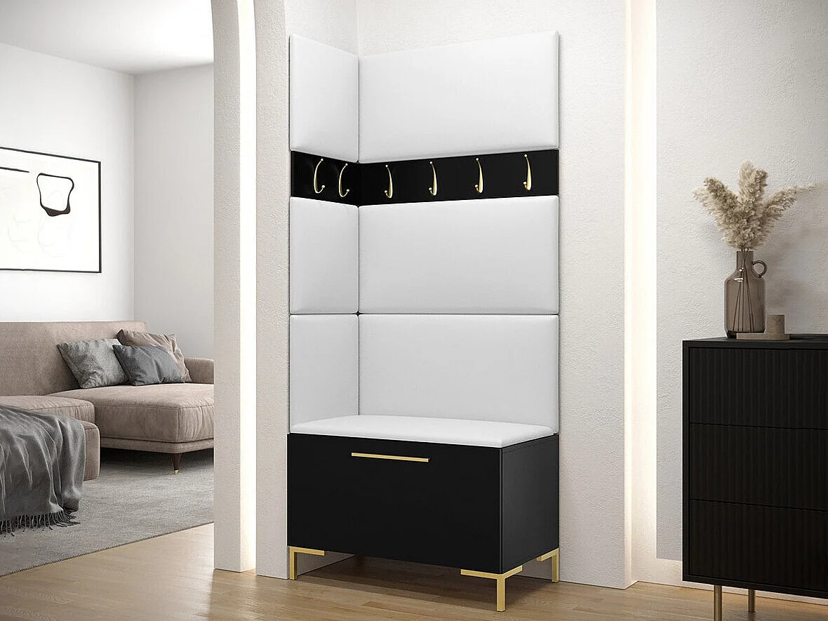 Meuble d'entrée Tivsoa 103, 196x84x46cm, Noir, Stratifié|Faux cuir, Murale|À poser