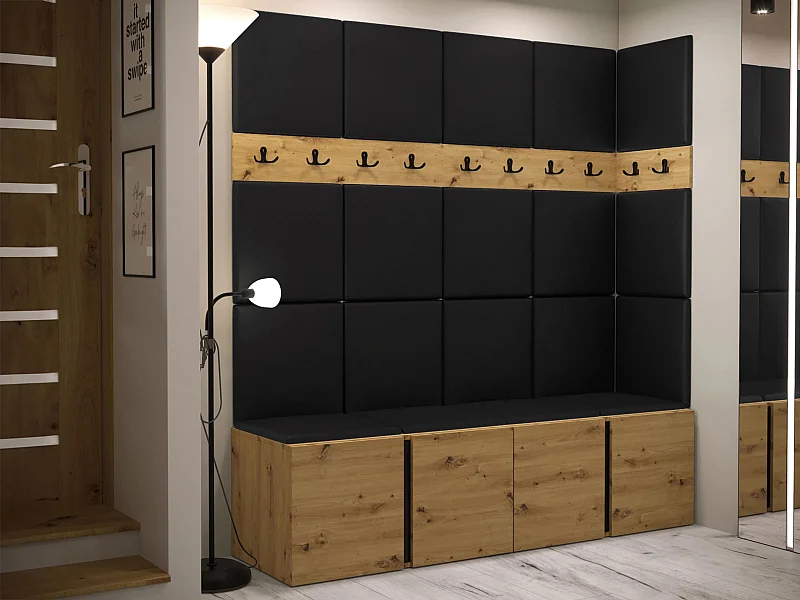 Meuble d'entrée Pinis II, 186x168x46cm, Chêne Artisan, Stratifié|Faux cuir