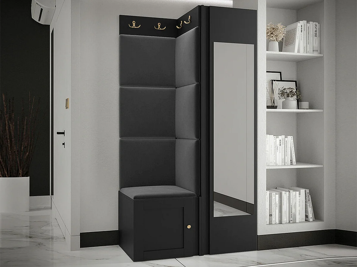 Meuble d'entrée Hartford 382, 186x82x46cm, Disponible, Noir, MDF|Stratifié|Tissu