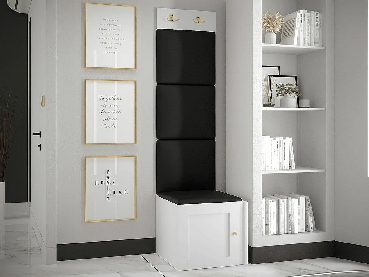 Meuble d'entrée Hartford 378, 186x42x46cm, Blanc|Noir, Stratifié|Faux cuir|MDF