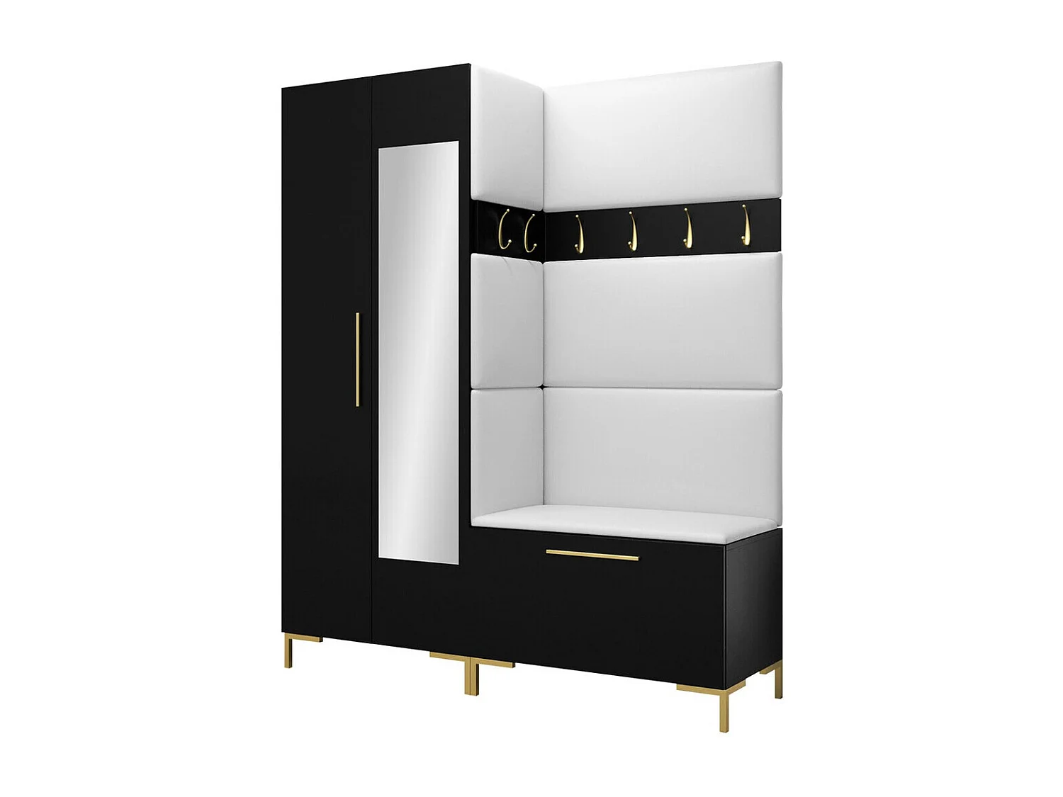 Meuble d'entrée Tivsoa 107, 196x158x46cm, Disponible, Noir, Stratifié|Faux cuir