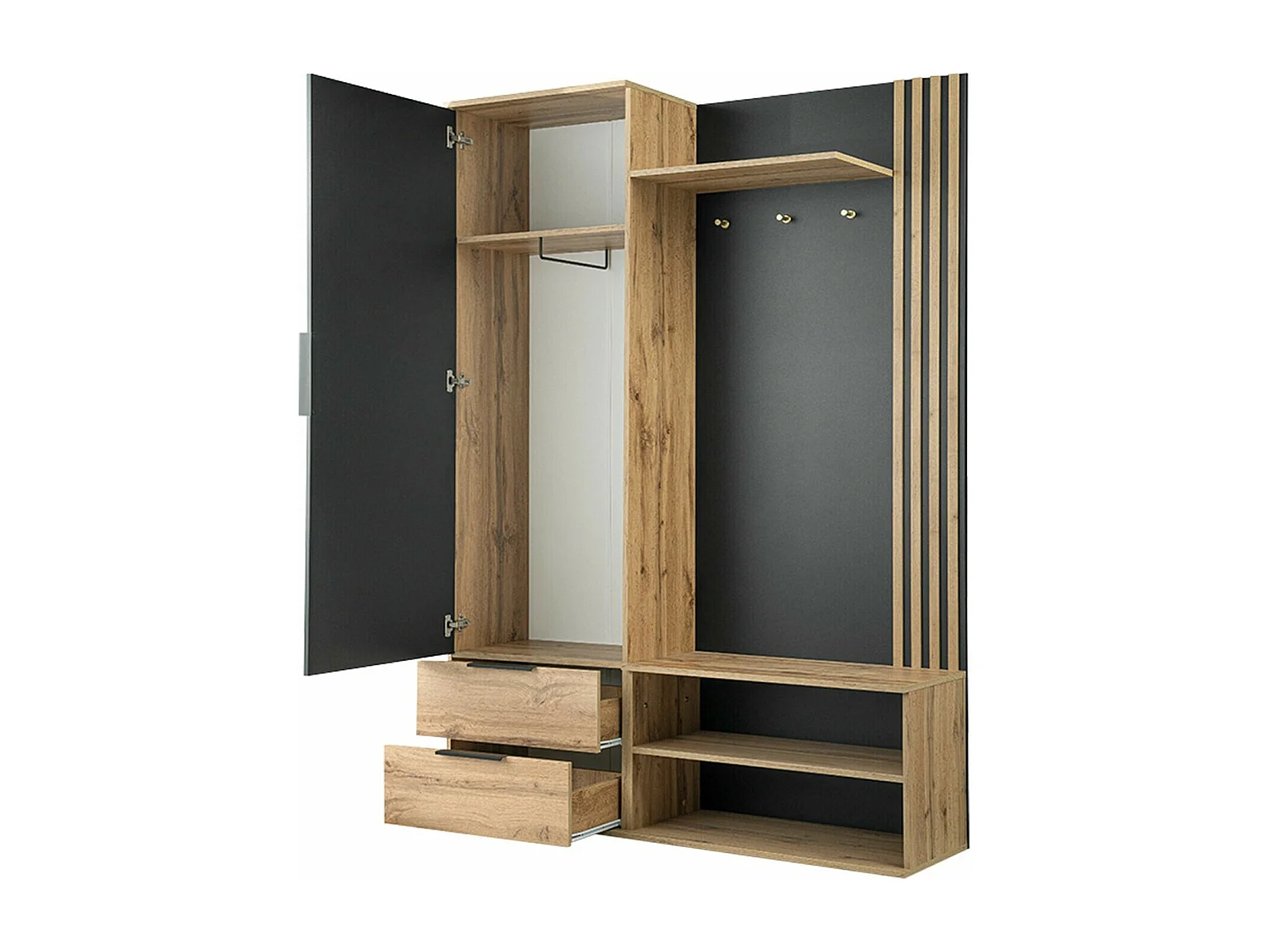 Meuble d'entrée Honolulu 238, 200x140x40cm, Disponible, Chêne wotan|Noir, Stratifié