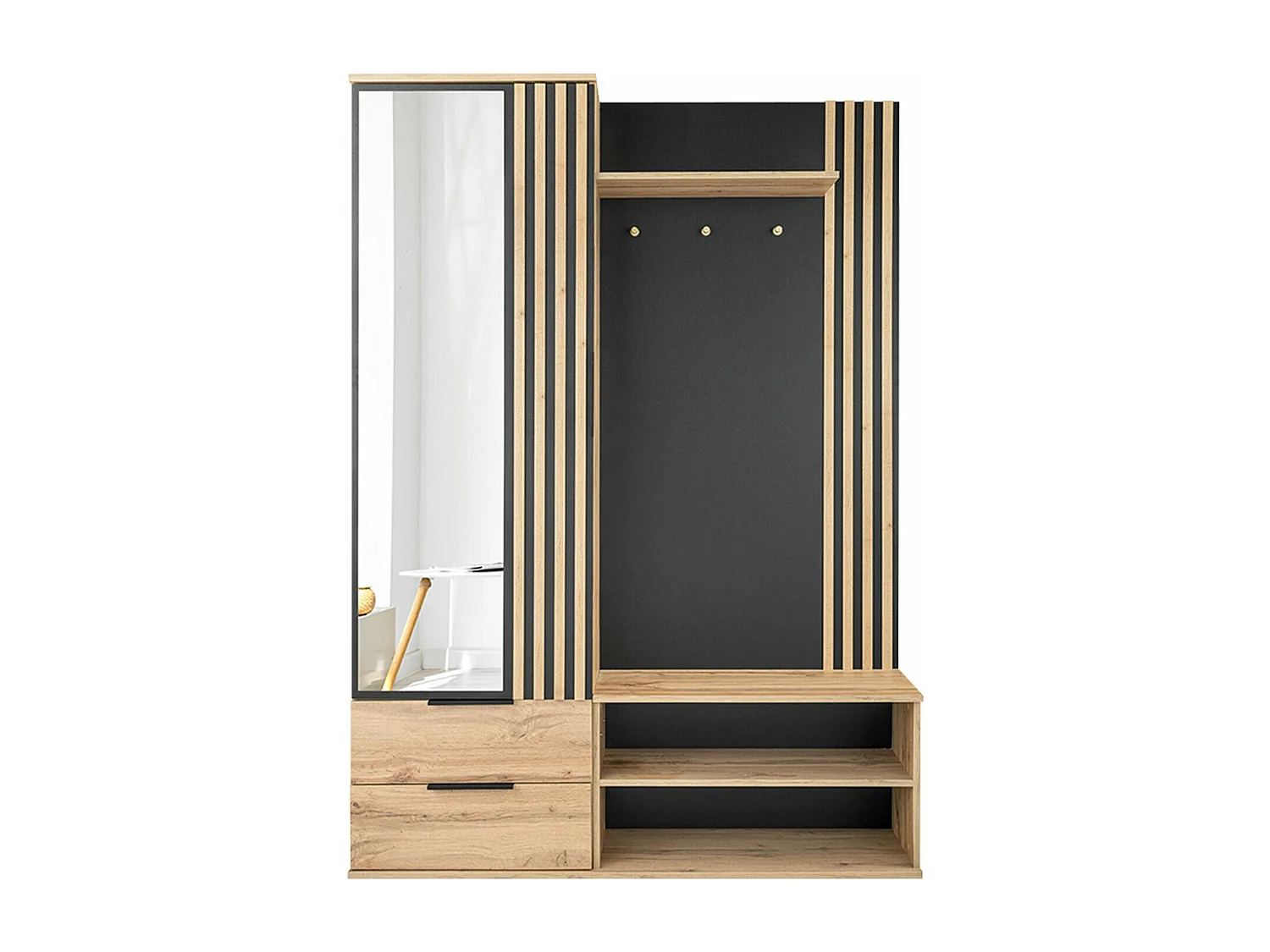 Meuble d'entrée Honolulu 238, 200x140x40cm, Disponible, Chêne wotan|Noir, Stratifié