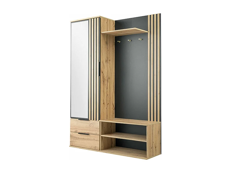 Meuble d'entrée Honolulu 238, 200x140x40cm, Disponible, Chêne wotan|Noir, Stratifié