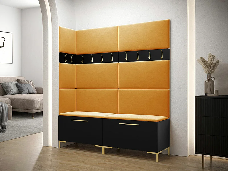 Meuble d'entrée Tivsoa 104, 196x168x46cm, Noir, Tissu|Stratifié, Murale|À poser