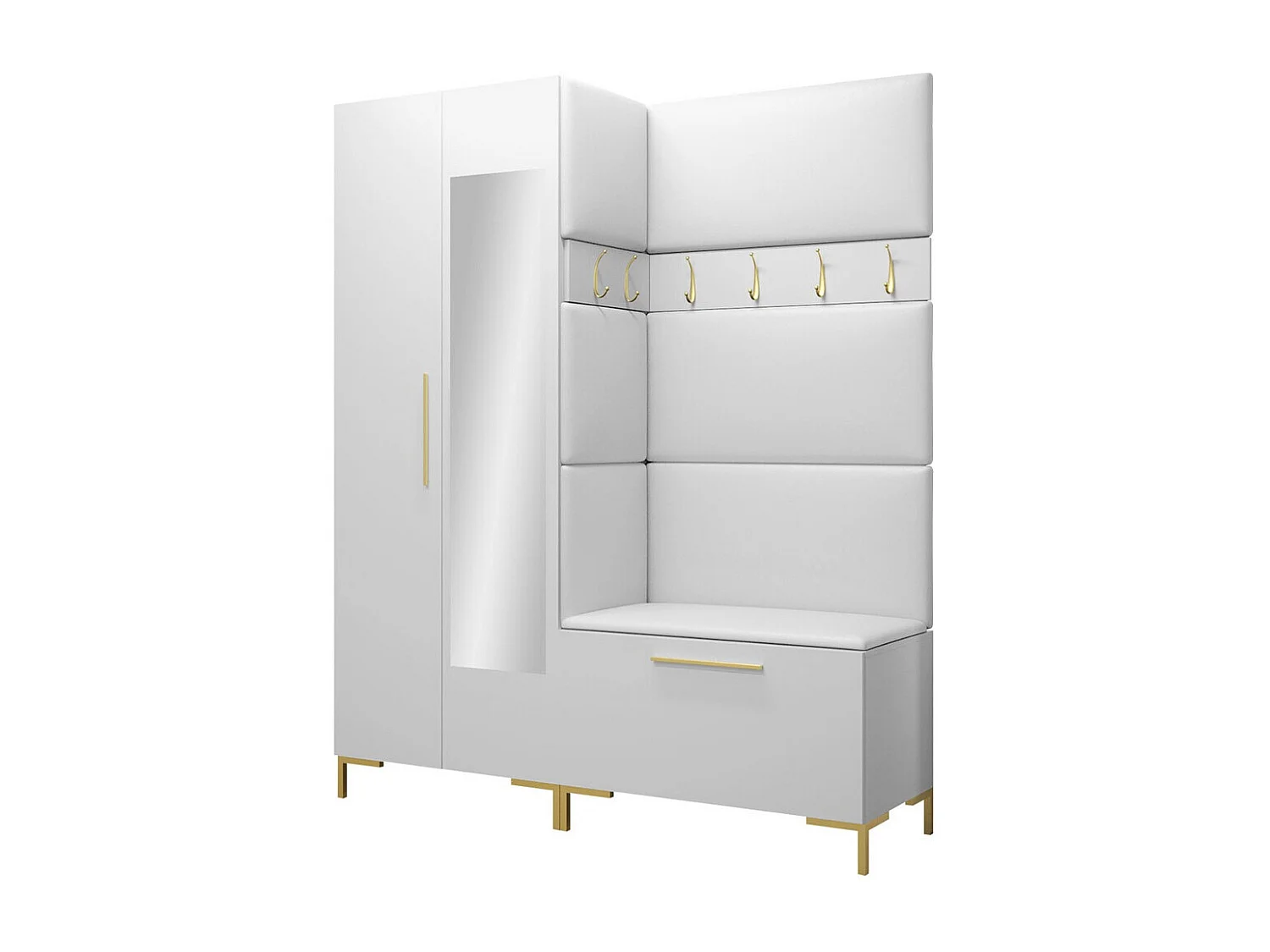 Meuble d'entrée Tivsoa 107, 196x158x46cm, Disponible, Blanc, Faux cuir|Stratifié